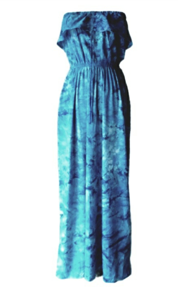 Band of Gypsies Turquoise Tie-Dye Off-Shoulder Maxi Dress